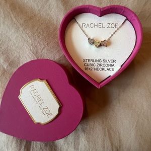 New Rachel Zoe Sterling Silver/Cubic Zirconia Three Heart Necklace